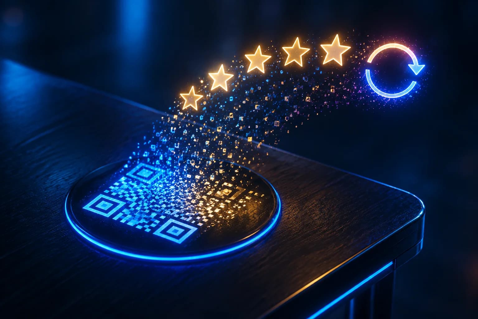 Dinamik bir QR kodun renkli veri akışlarına ve analiz çubuklarına çözündüğü kavramsal görsel